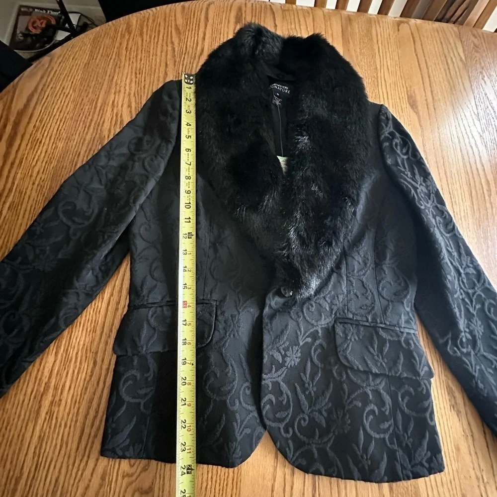 Jones New York Signature Blazer Jacquard Faux Fur Oversized Collar Mobwife - Picture 15 of 16